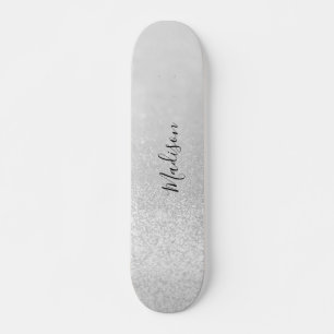 Personligen Silver Glitter Ljus Mini Skateboard Bräda 18,5 Cm