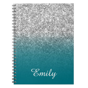 Personligen silver Glitter och Teal Ombre Anteckningsbok