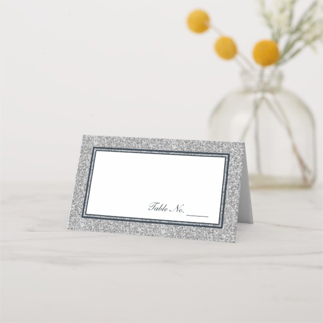 Personligen Silver och Glitter Placeringskort (Framsida)