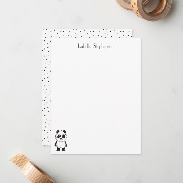 Personligen Simple Cute Black White Panda Anteckningskort (Fram/Back In Situ)