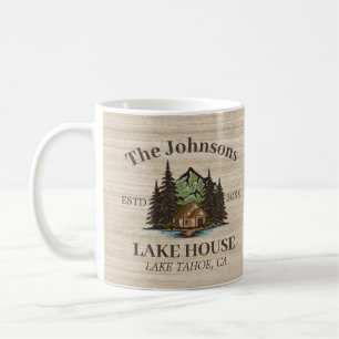 Personligen Sjö House Wood Thated Family Namn Kaffemugg