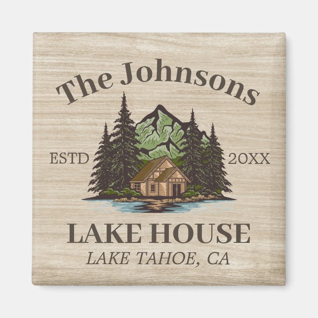Personligen Sjö House Wood Thated Family Namn Magnet (Framsidan)