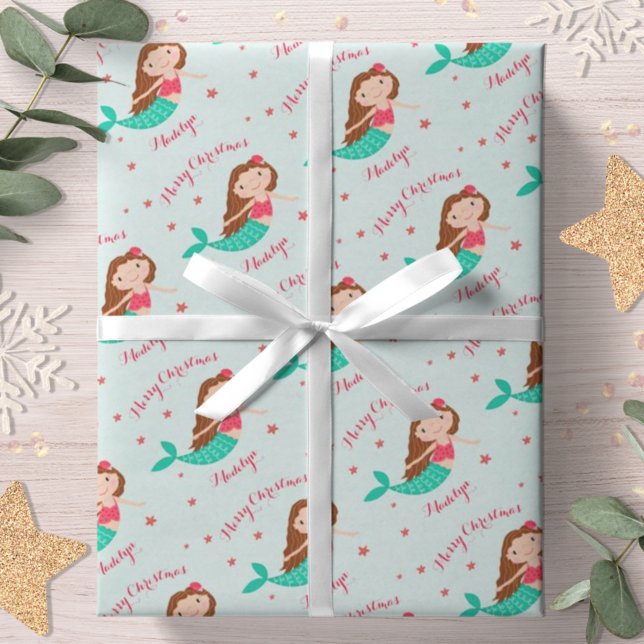 Personligen sjöjungfru Jul Red Aqua Presentpapper (Skapare uppladdad)