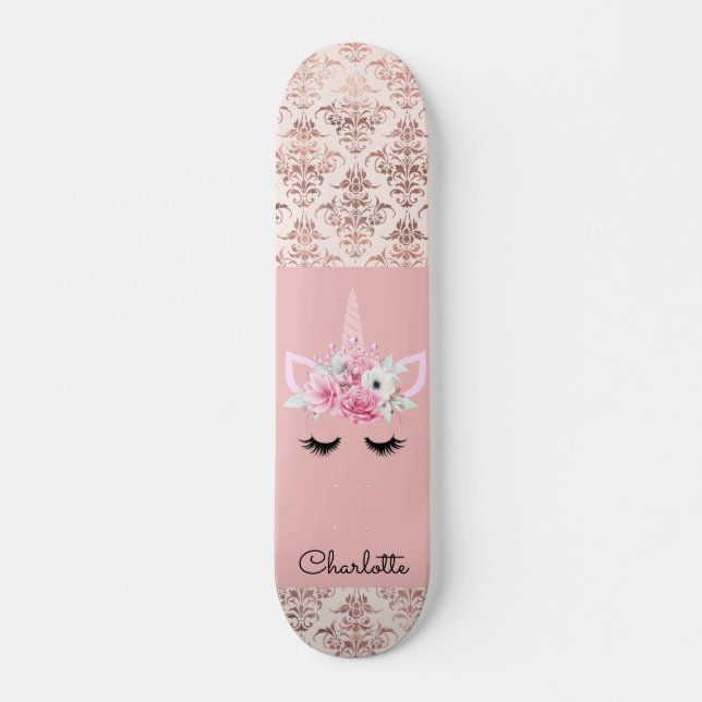 Personligen Skateboard för Unicorn Pin Damask (Framsida)