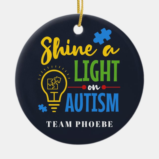 Personligen skina ett ljus på Autism Matching Team Julgransprydnad Keramik (Framsidan)