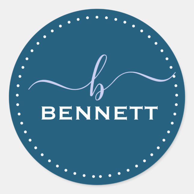 Personligen Skriptinitialt, Fullt efternamn Runt Klistermärke (Framsida)