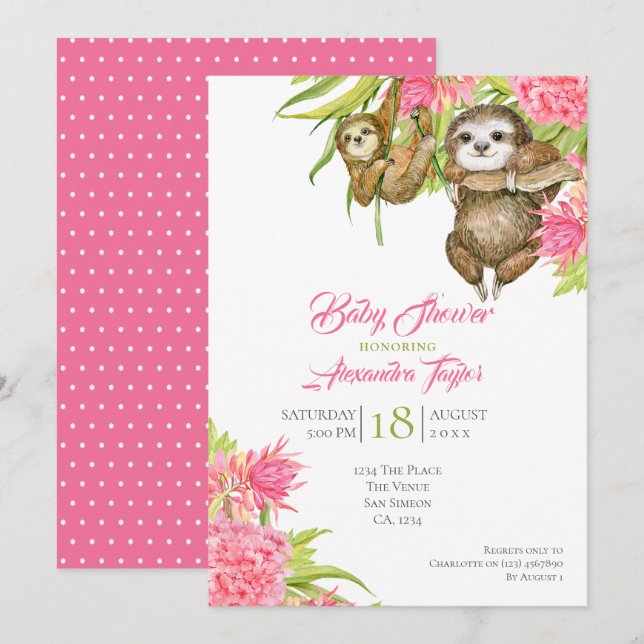 Personligen Sloth Baby Shower Inbjudningar (Fram/baksida)