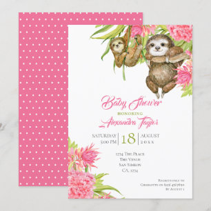 Personligen Sloth Baby Shower Inbjudningar