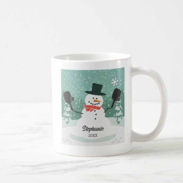 Personligen Snögubbe i den fina Pickleball-julen Kaffemugg (Höger)