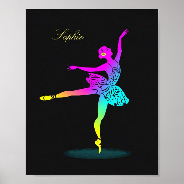 Personligen söt Ballerina Rainbow Poster Skriv ut (Framsidan)