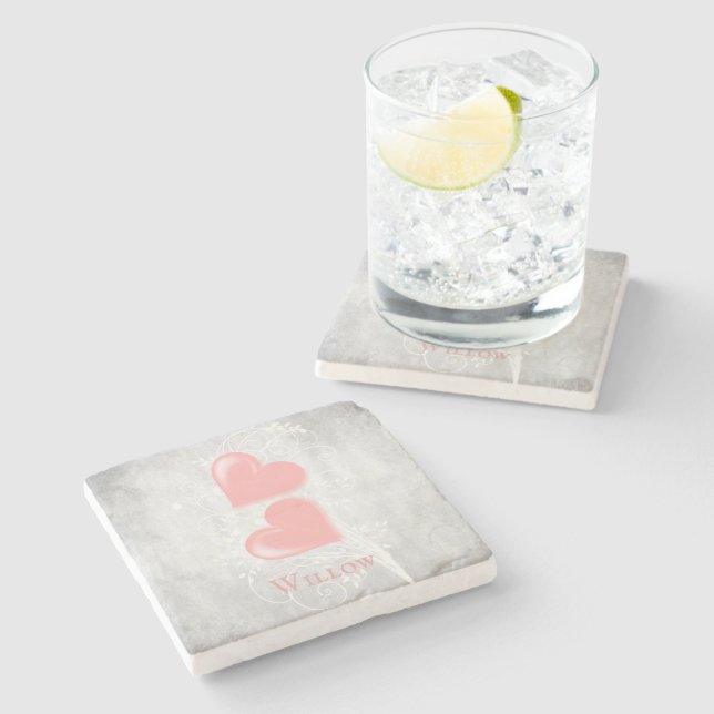 Personligen Stone Underlägg rosa Hearts  (Sidan)