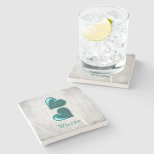 Personligen Stone Underlägg Teal Hearts