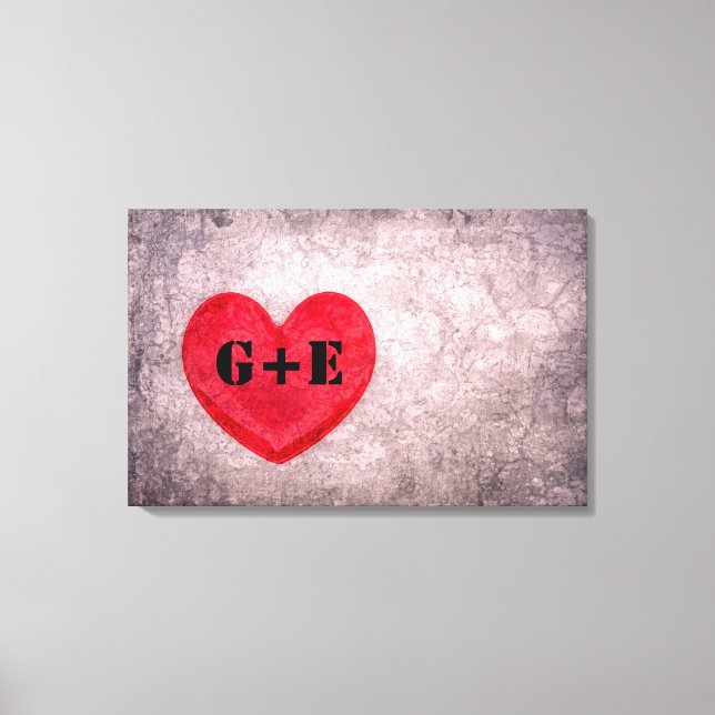 Personligen Stonewaschat Heart Monogram Canvastryck (Framsida)
