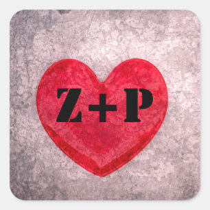 Personligen Stonewaschat Heart Monogram Fyrkantigt Klistermärke