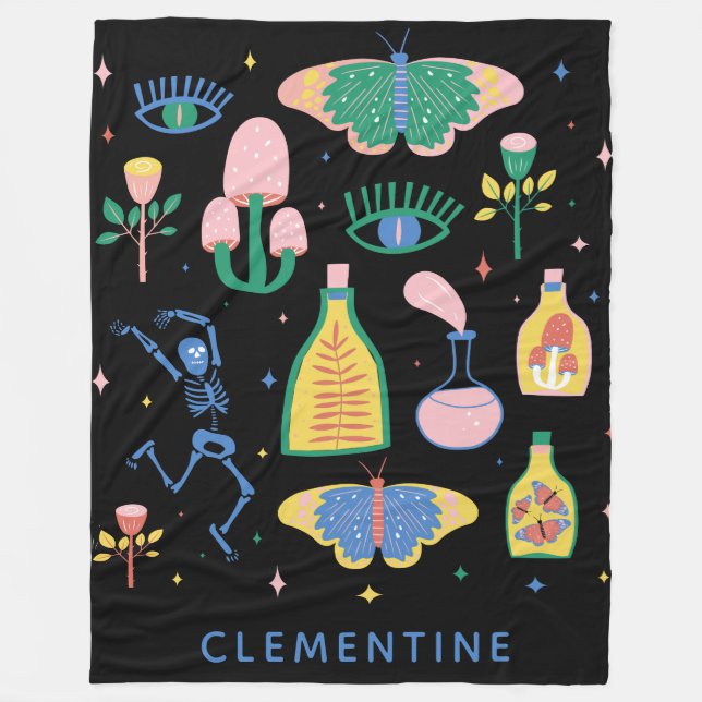 Personligen Svart färglös Witchy Magic Potion Fleecefilt (Framsidan)