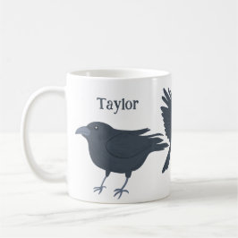 Personligen Svart Kråkor Fågelillustrationer Kaffemugg