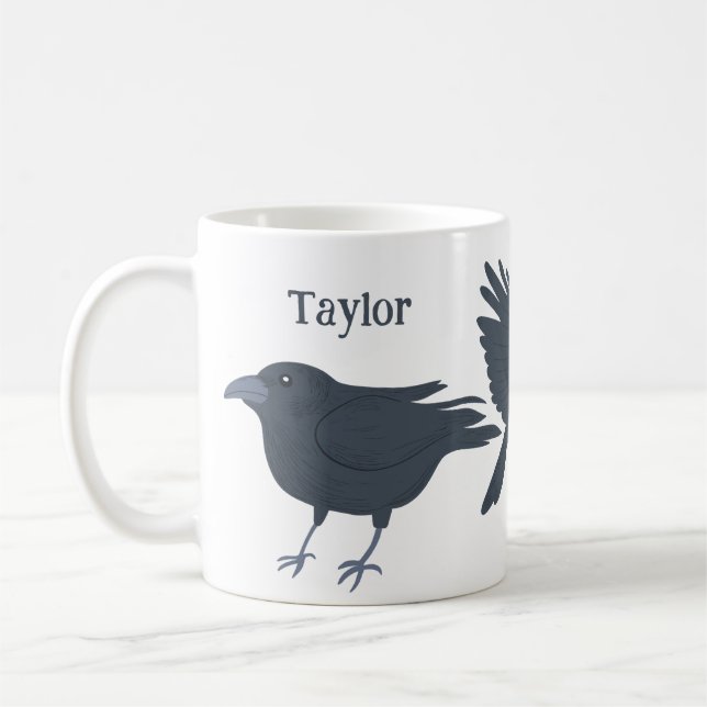 Personligen Svart Kråkor Fågelillustrationer Kaffemugg (Vänster)
