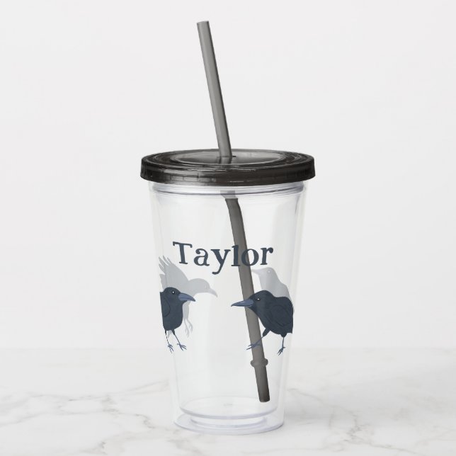 Personligen Svart Kråkor Fågelillustrationer Take Away Mugg (Vänster)