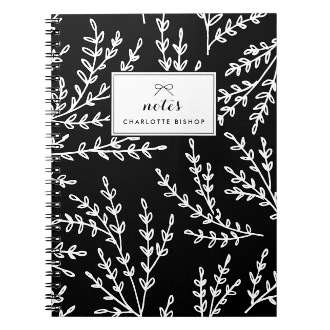Personligen Svarta och vita blommor Mönster Anteckningsbok (Framsidan)