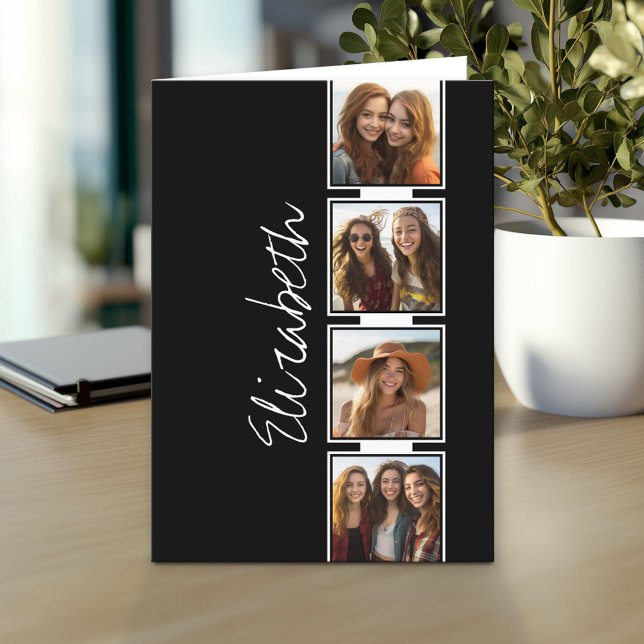 Personligen Svartvit fotokollage-kvadrater Anteckningskort (Custom Greeting Card with Photo)