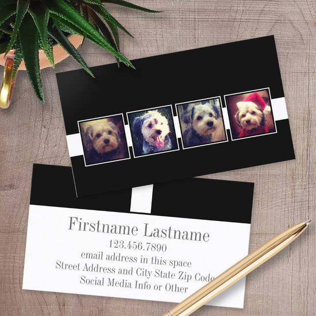 Personligen Svartvit fotokollage-kvadrater Visitkort (Custom Printed Business Cards)