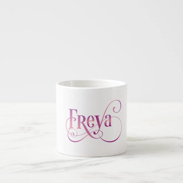 Personligen Swirly skrivar Freya rosor på svart Espressomugg (Framsidan)