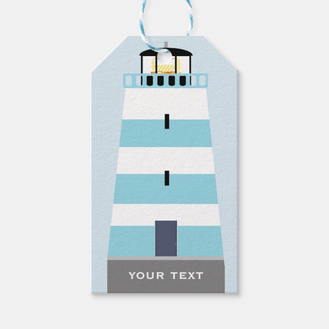 Personligen Tall Blue och White Lighthouse Presentetikett (Framsidan)