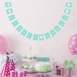 Personligen Teal Birthday Möhippa Party Vimplar