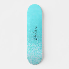 Personligen Teal Blue Glitter Ljus Mini Skateboard Bräda 18,5 Cm