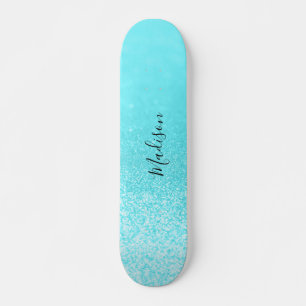 Personligen Teal Blue Glitter Ljus Mini Skateboard Bräda 18,5 Cm