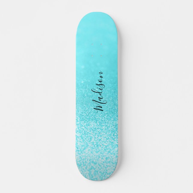 Personligen Teal Blue Glitter Ljus Mini Skateboard Bräda 18,5 Cm (Framsida)