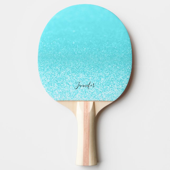 Personligen Teal Blue Glitter Ljus Pingisracket (Framsidan)