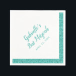 Personligen Teal Blue Glitter Rand Bat mitzvah Pappersservett<br><div class="desc">Vattenblåa turkos-servetter från Glitter Rand med Gräns med anpassade namn och Bat mitzvah lunchdatum eller mottagningsdatum, för en elegant och ett modernt Bat mitzvah firande. Du kan också ändra ordalydelsen till använda av personligens blöjor för en söt 16-årsdag, baby eller möhippa. Bilden är en utskriven bild av glitter - ingen...</div>