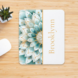 Personligen Teal Blue Guld Blommigt Mandala Musmatta