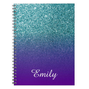 Personligen Teal Glitter och Lila Ombre Anteckningsbok
