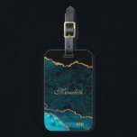 Personligen Teal Guld Glitter Agate Bagagebricka<br><div class="desc">Chic teal aqua agate med Guld Glitter Personlig bagagemärke lätt att lägga till ditt namn och monogrammat initialer med lätt typsnitt från guld färg. Skapat av © Lesruba Designs.</div>