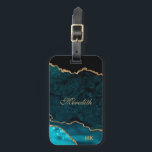 Personligen Teal Guld Glitter Agate Bagagebricka<br><div class="desc">Chic teal aqua agate med Guld Glitter Personlig bagagemärke lätt att lägga till ditt namn och monogrammat initialer med lätt typsnitt från guld färg. Skapat av © Lesruba Designs.</div>