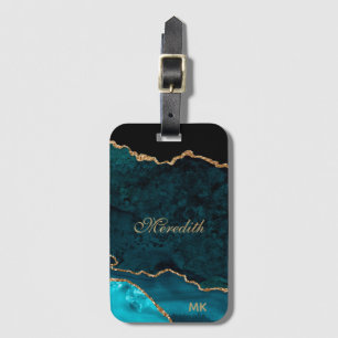 Personligen Teal Guld Glitter Agate Bagagebricka