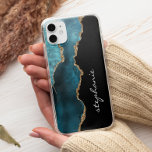 Personligen Teal Guld Watercolor Agate<br><div class="desc">Det här trendiget har en elegant som gör att du kan göra en uppspelning i tealfärgen med högdagrar från guld glitter. Anpassa den med ditt namn i ett vitt handskriftsskript med stil.</div>