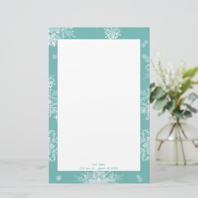 Personligen Teal jul Snöflingor Brevpapper (Stående Fram)