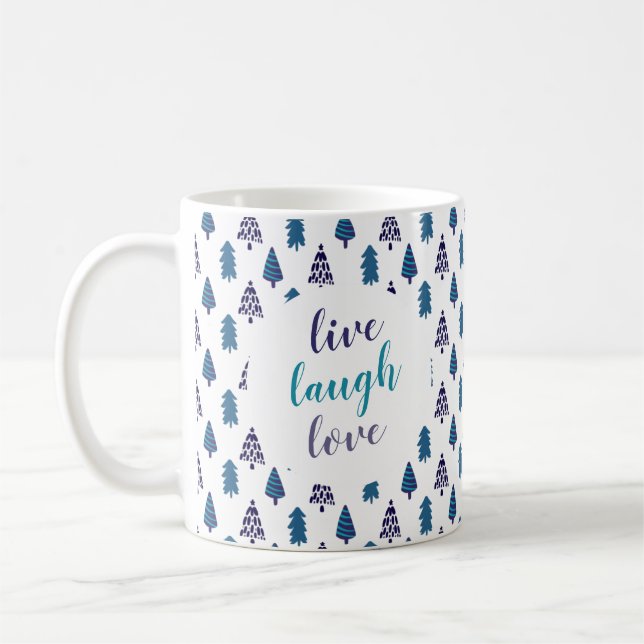 Personligen Teal Julgran Live Laugh Kärlek Kaffemugg (Vänster)