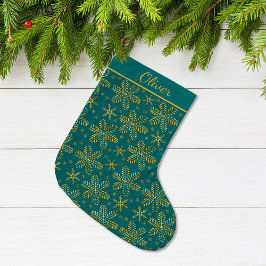 Personligen Teal och Guld Stor Julstrumpa