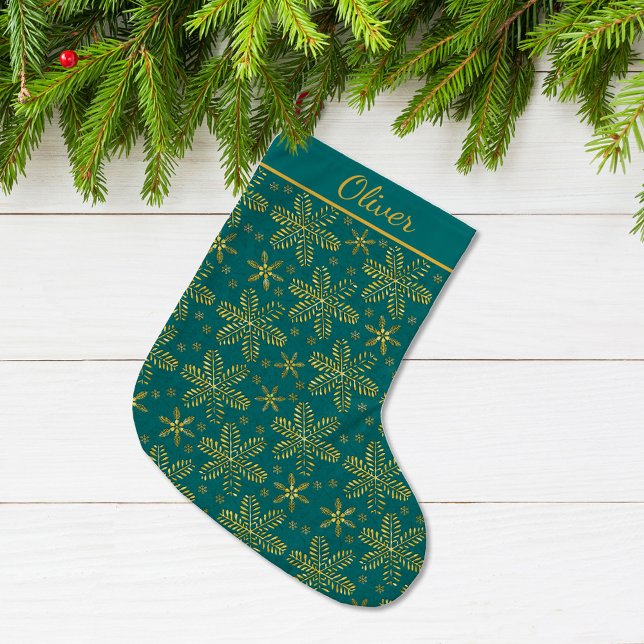 Personligen Teal och Guld Stor Julstrumpa (Skapare uppladdad)