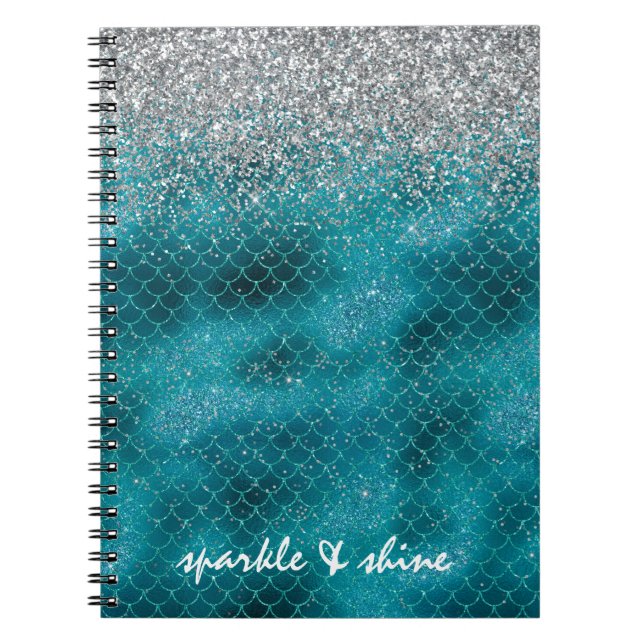Personligen Teal Silver Gnistra Sjöjungfru Anteckningsbok (Framsidan)