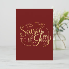 personligen "Tis the Season" Guld Script Red Julkort