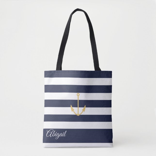 Personligen Tote Bag för flottans Nautical Anchor  Tygkasse (Framsida)