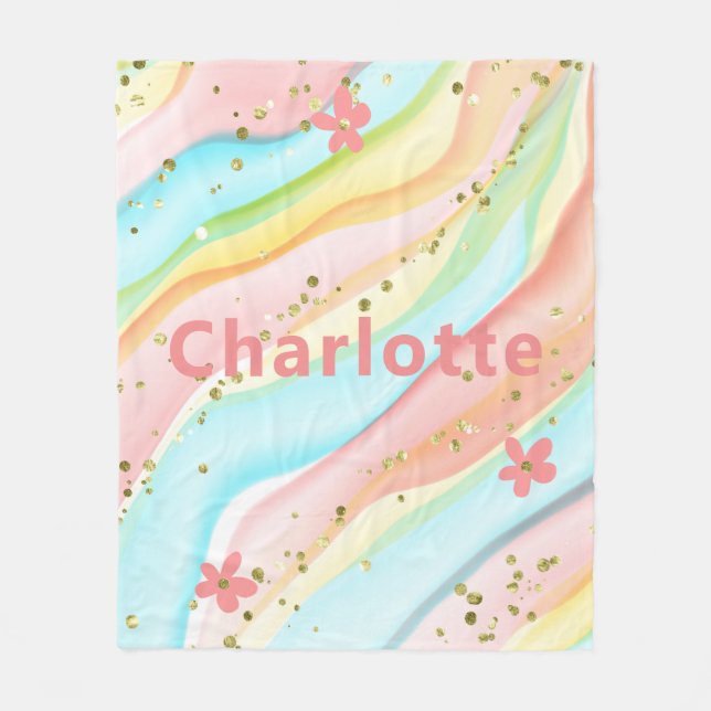 Personligen trendig Modern Girly Glitter Blommigt  Fleecefilt (Framsidan)