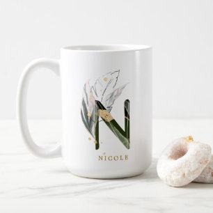 Personligen Tropical Foliage Monogram Brev ’N’ Kaffemugg