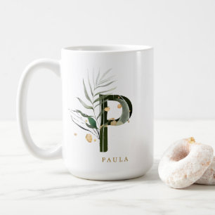 Personligen Tropical Foliage Monogram Brev ’P’ Kaffemugg