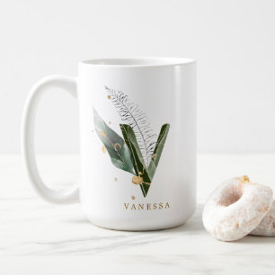 Personligen Tropical Foliage Monogram Brev ’V’ Kaffemugg